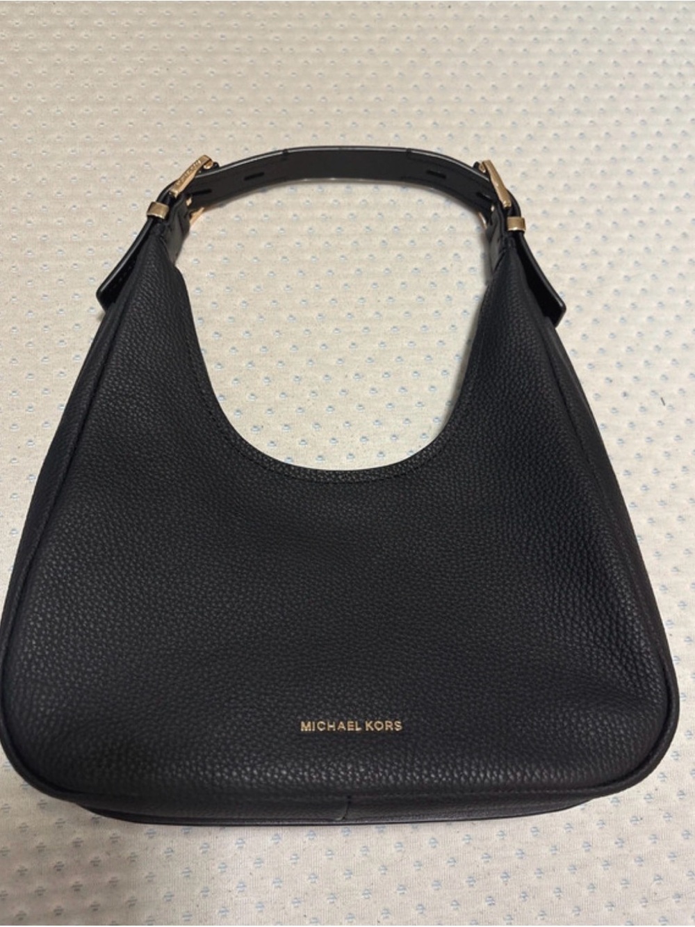 Michael Kors Black Pebbled Leather Shoulder Bag with Gold Accents